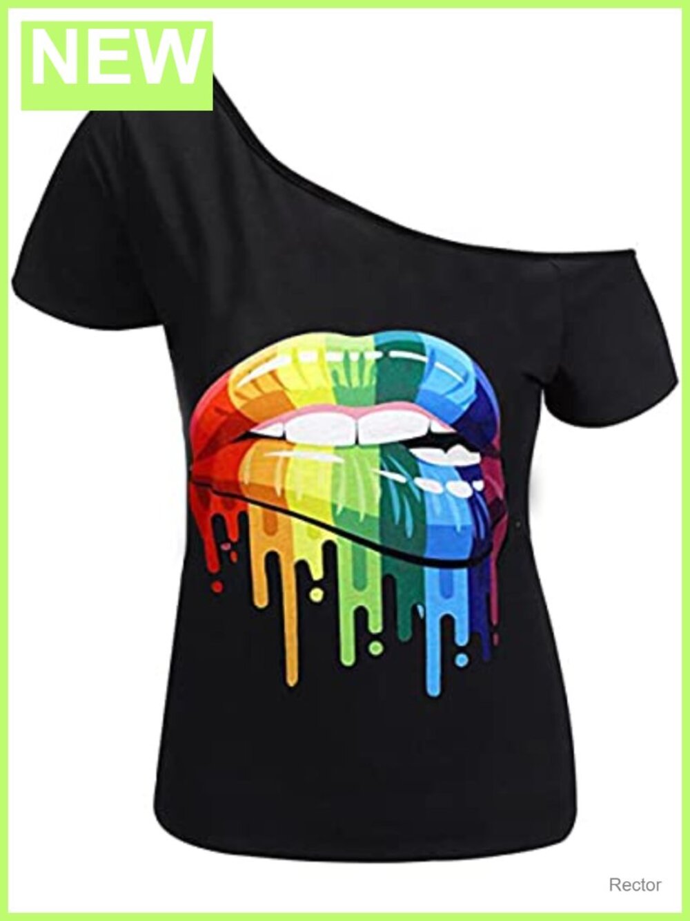 Women's Lips Print Off The Shoulder Short Sleeve Plus Size Casual T-Shirt Top